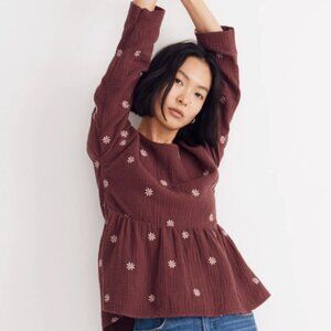 Embroidered Lightspun Peplum Open-Back Top